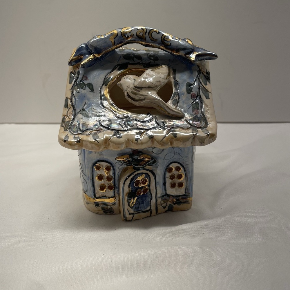 Blue Sky Clayworks PEACE House Tea‎ Light Holder House Vintage
